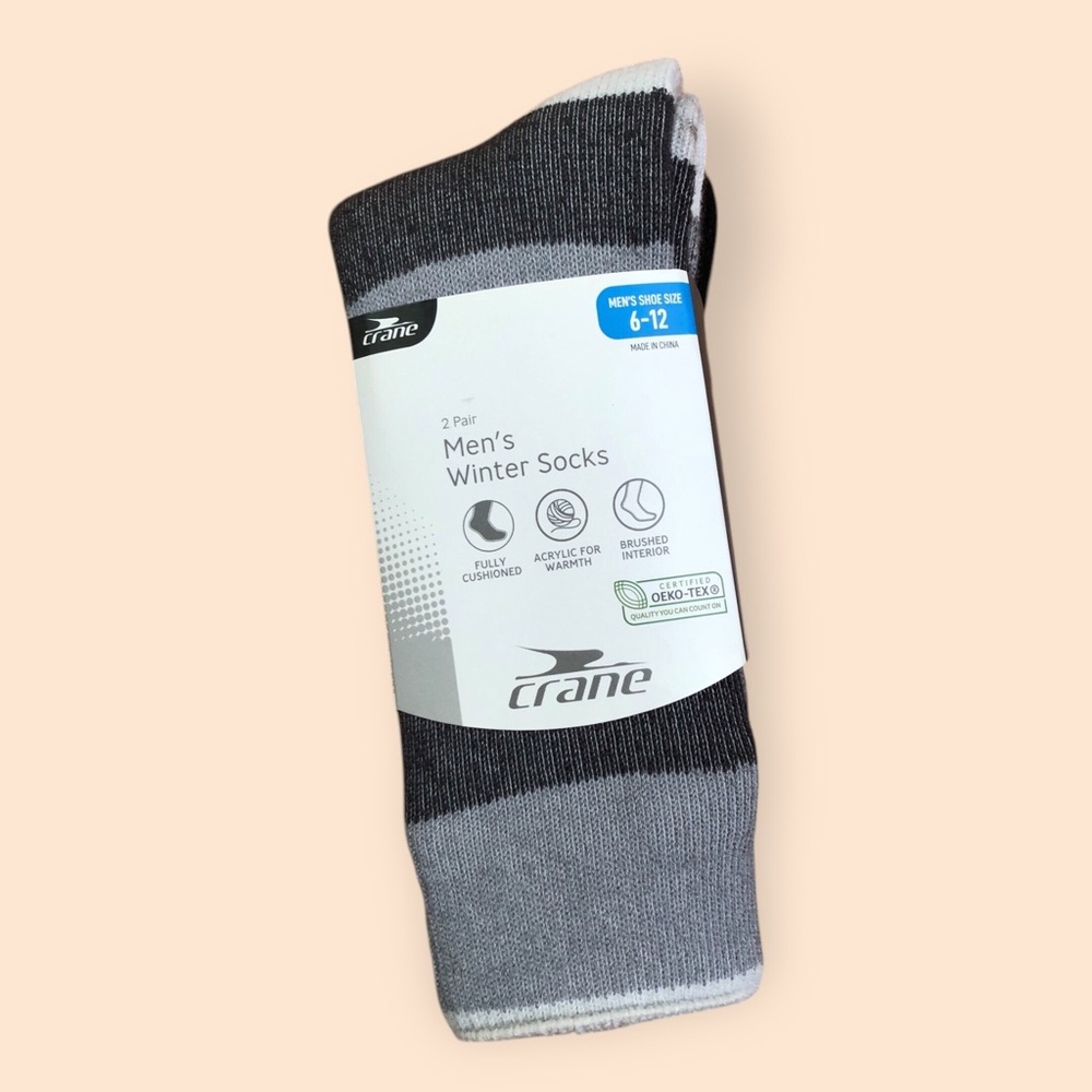 Crane NEW 2 Pair MENS Winter Socks Oeko-Tex Cushioned Warmth Shoe Size 6-12